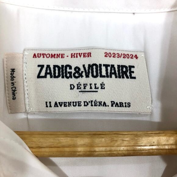 Zadig & Voltaire Tasko Satin Button Down Shirt in Judo White Size Small - Picture 3 of 9